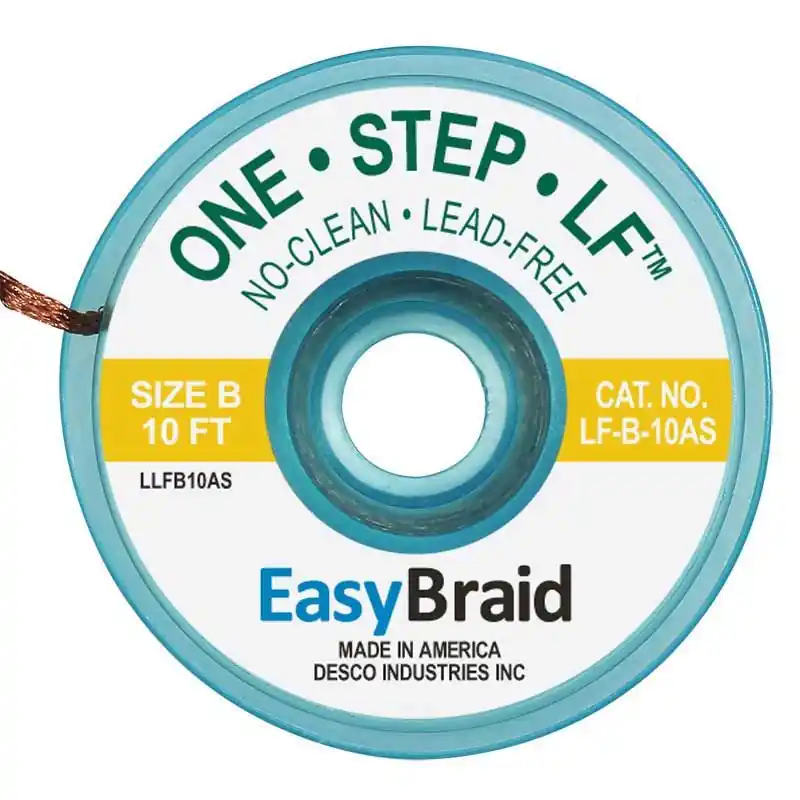 Easy Braid LF-B-10AS 2 No-Clean Lead-Free Anti-Static Desoldering Braid, Yellow, 0.050" dia. x 10‘ Spool