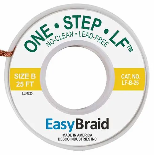 Easy Braid LF-B-25 2 No-Clean Lead-Free Desoldering Braid, Yellow, 0.050" dia. x 25‘ Spool