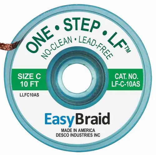 Easy Braid LF-C-10AS 3 No-Clean Lead-Free Anti-Static Desoldering Braid, Green, 0.075" dia. x 10‘ Spool