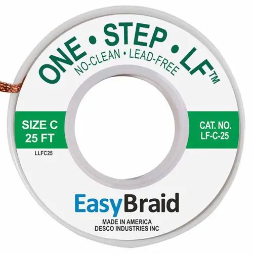 Easy Braid LF-C-25 3 No-Clean Lead-Free Desoldering Braid, Green, 0.075" dia. x 25‘ Spool