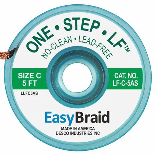 Easy Braid LF-C-5AS 3 No-Clean Lead-Free Anti-Static Desoldering Braid, Green, 0.075" dia. x 5‘ Spool