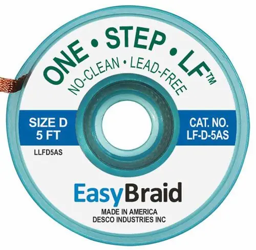 Easy Braid LF-D-5AS 4 No-Clean Lead-Free Anti-Static Desoldering Braid, Blue, 0.100" dia. x 5‘ Spool