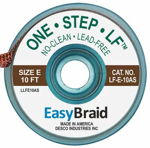 Easy Braid LF-E-10AS 5 No-Clean Lead-Free Anti-Static Desoldering Braid, Brown, 0.125" dia. x 10‘ Spool