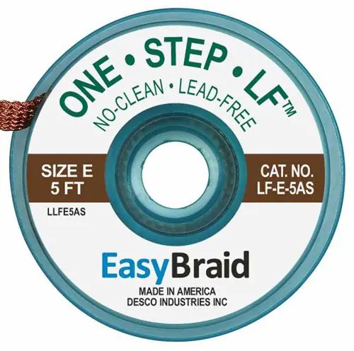 Easy Braid LF-E-5AS 5 No-Clean Lead-Free Anti-Static Desoldering Braid, Brown, 0.125" dia. x 5‘ Spool