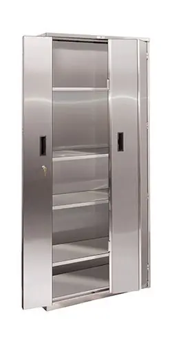 Pucel BDSC-SS-3678-18 Heavy-Duty Stainless Steel Bi-Fold Cabinet with 4 Shelves, 18" x 36" x 78"