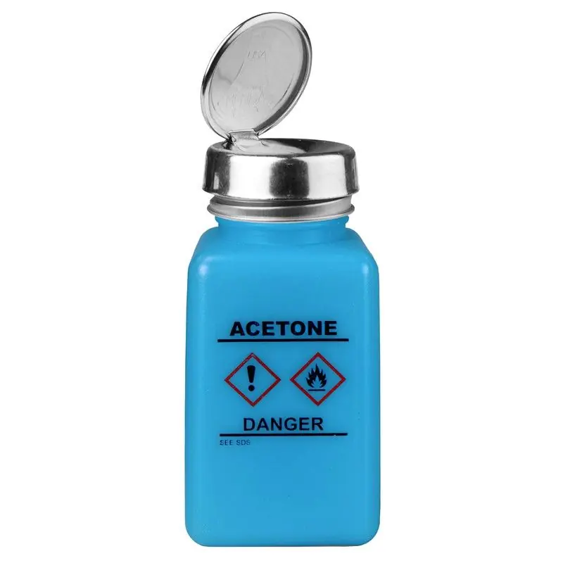 Menda 35730 durAstatic® Dissipative HDPE One-Touch Bottle, Blue with "Acetone" Print & GHS Label, 6 oz.
