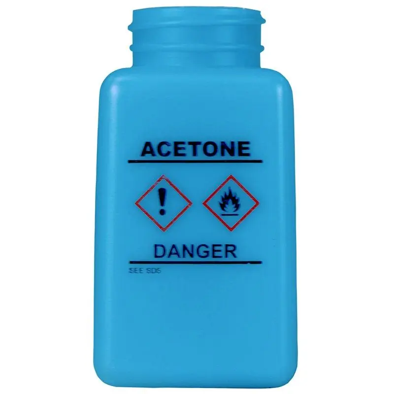 Menda 35731 durAstatic® Dissipative HDPE Bottle, Blue with "Acetone" Print & GHS Label, 6 oz.