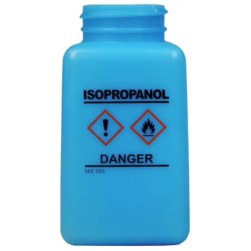 Menda 35736 durAstatic® Dissipative HDPE Bottle, Blue with "Isopropanol" Print & GHS Label, 6 oz.
