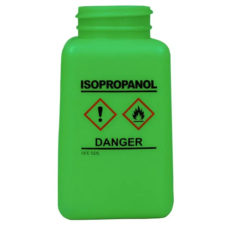Menda 35737 durAstatic® Dissipative HDPE Bottle, Green with "Isopropanol" Print & GHS Label, 6 oz.