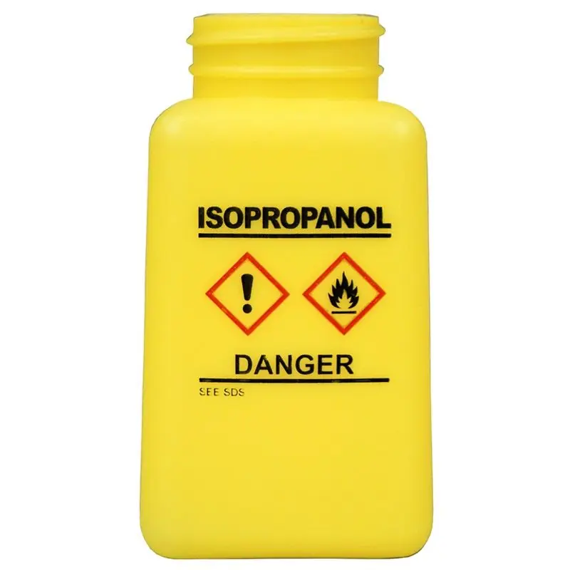 Menda 35738 durAstatic® Dissipative HDPE Bottle, Yellow with "Isopropanol" Print & GHS Label, 6 oz.