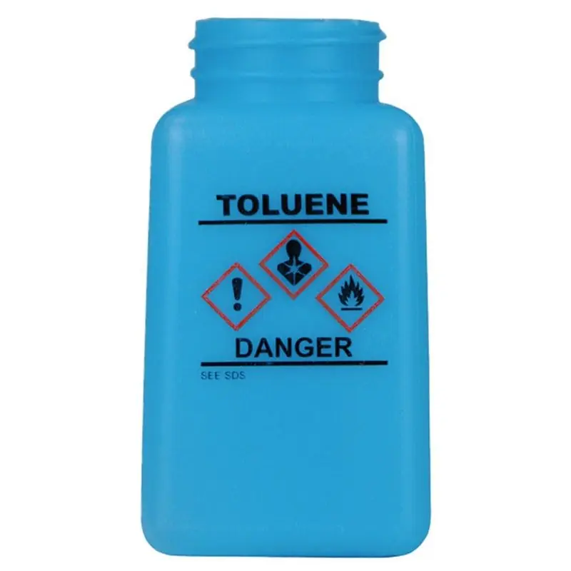 Menda 35761 durAstatic® Dissipative HDPE Bottle, Blue with "Toluene" Print & GHS Label, 6 oz.