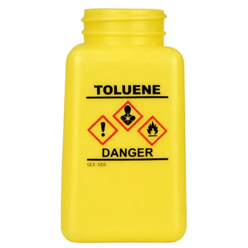 Menda 35763 durAstatic® Dissipative HDPE Bottle, Yellow with "Toluene" Print & GHS Label, 6 oz.