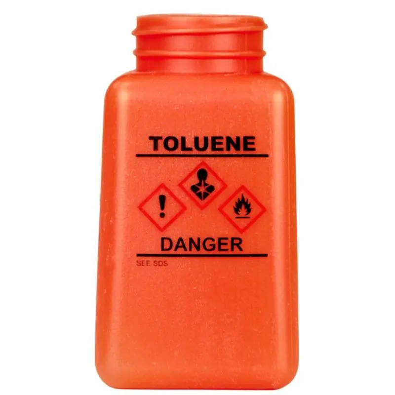 Menda 35764 durAstatic® Dissipative HDPE Bottle, Orange with "Toluene" Print & GHS Label, 6 oz.