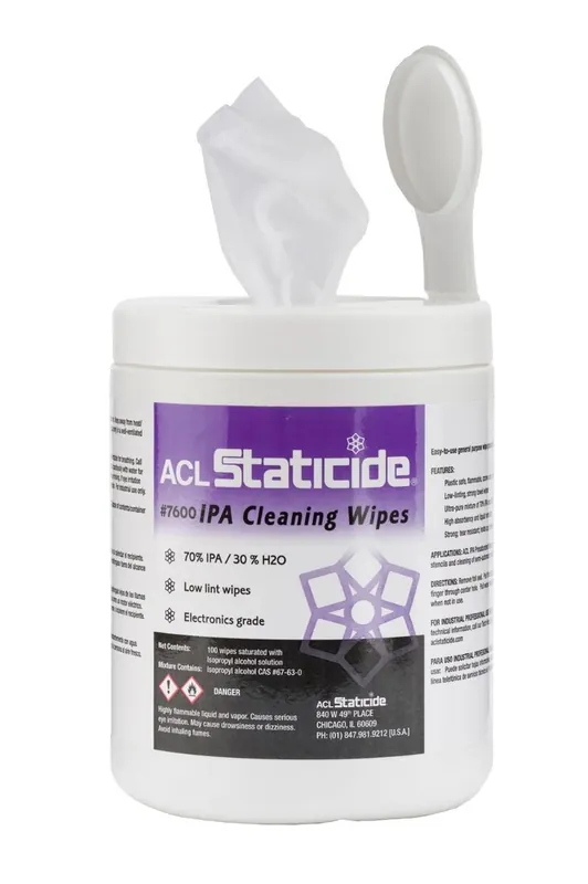 ACL 7600 Presaturated Hydroentangled Polycellulose Nonwoven Wipes, 70% IPA, 5" x 8"