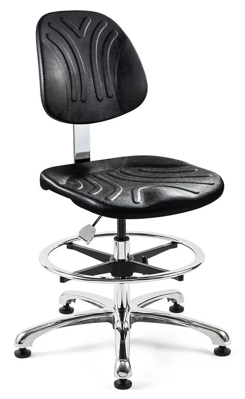 Bevco 7350D Dura Mid-Height Chair with Polished Aluminum Base, Black Polyurethane