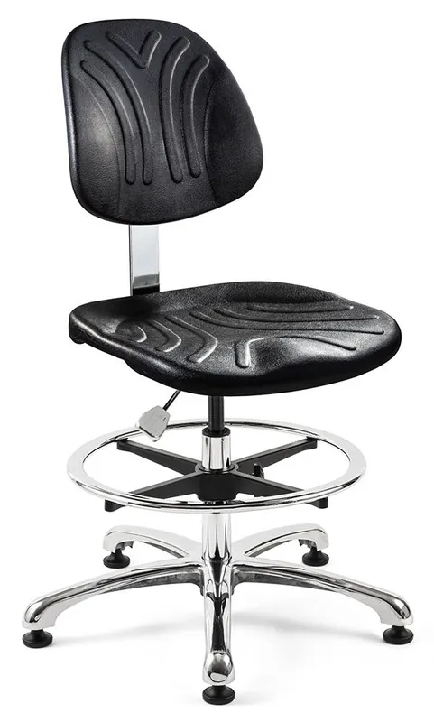 Bevco 7550D Dura Bench Height Chair with Polished Aluminum Base, Black Polyurethane