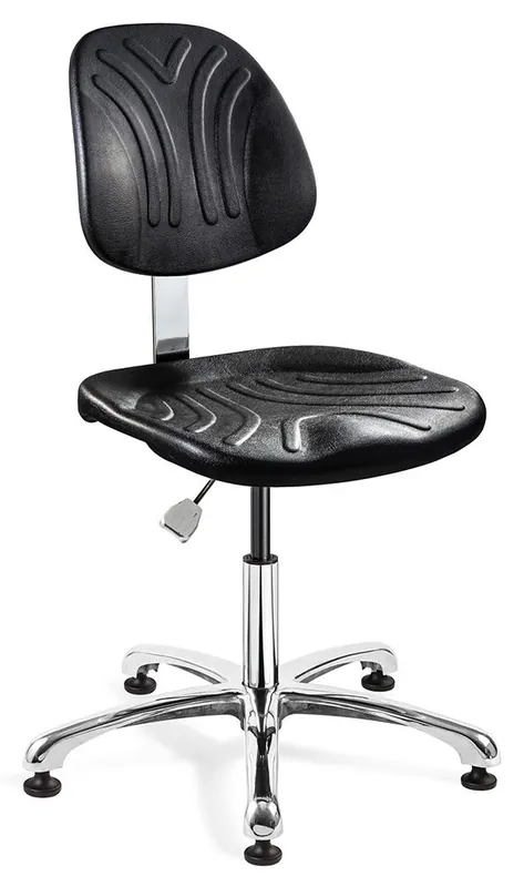 Bevco 7050DC Dura Desk Height Class 10 Cleanroom Chair with Polished Aluminum Base, Black Polyurethane