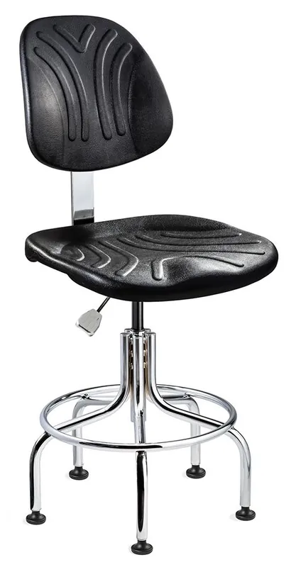 Bevco 7210DC Dura Desk Height Class 10 Cleanroom Chair with Tubular Steel Base, Black Polyurethane