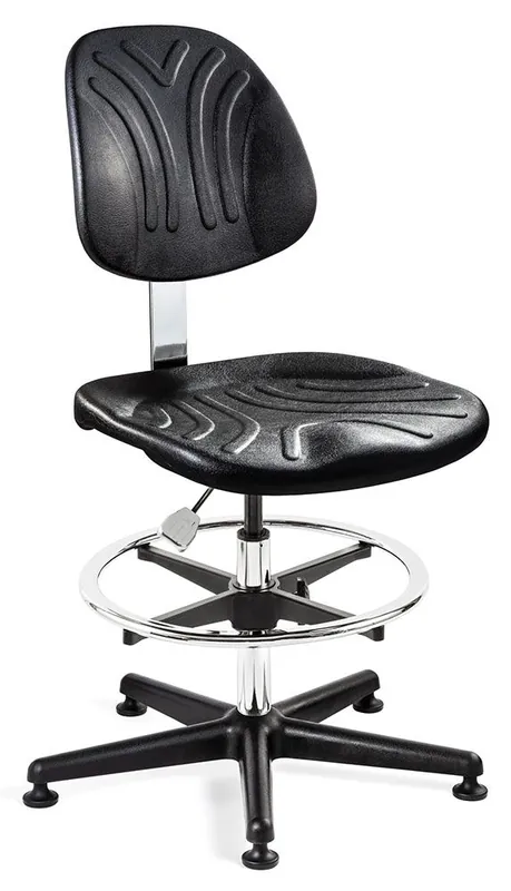 Bevco 7300DC Dura Mid-Height Class 10 Cleanroom Chair with Black Nylon Base, Black Polyurethane