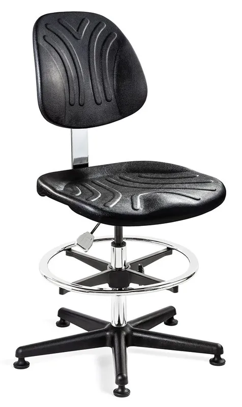 Bevco 7500DC Dura Bench Height Class 10 Cleanroom Chair with Black Nylon Base, Black Polyurethane
