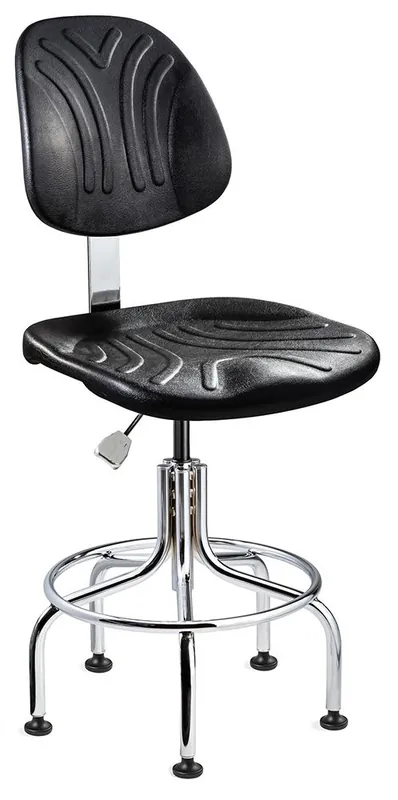 Bevco 7610DC Dura Bench Height Class 10 Cleanroom Chair with Tubular Steel Base, Black Polyurethane