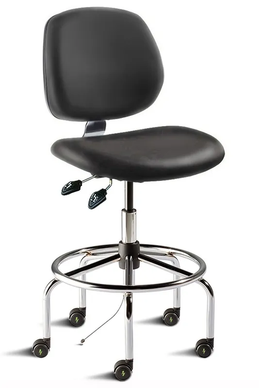 BioFit MVMT Tech Series HD Bench Height Cleanroom ESD Chair with Tubular Steel Base & Attached Footring