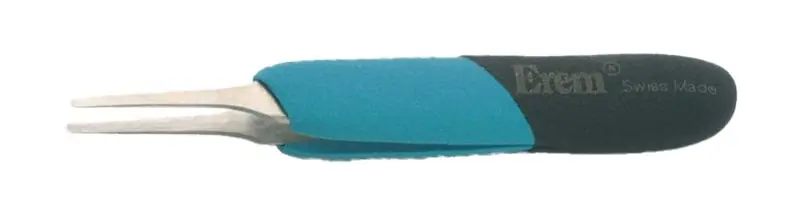 Erem E2ASA High Precision Swiss-Made ESD-Safe Stainless Steel Tweezer with Ergonomic Handle & Flat, Round Tips, 4.724" OAL