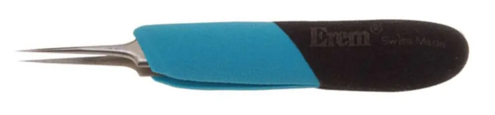 Erem E5SA High Precision Swiss-Made ESD-Safe Stainless Steel Tweezer with Ergonomic Handle & Thin, Tapered, Ultra Fine Straight Tips, 4.724 OAL