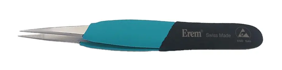 Erem EOOSA High Precision Swiss-Made ESD-Safe Stainless Steel Tweezer with Ergonomic Handle & Straight, Strong Tips, 4.843" OAL