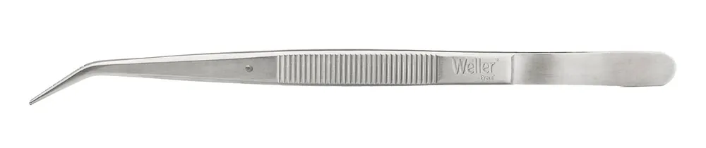 Erem 24SA Precision Stainless Steel Tweezer with Finger Grips & Serrated, 40° Curved, Robust, Pointed Tips & Guide-Pins
