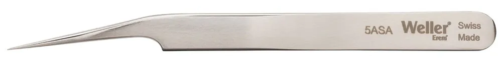 Erem 5ASA Precision Stainless Steel Component Handling Tweezer with 15° Curved, Relieved, Very Pointed Tips