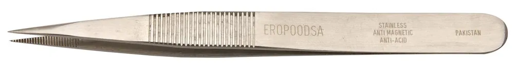 Erem EROPOODSA Precision Stainless Steel Tweezer with Finger Grips & Serrated, Straight, Fine, Pointed Tips
