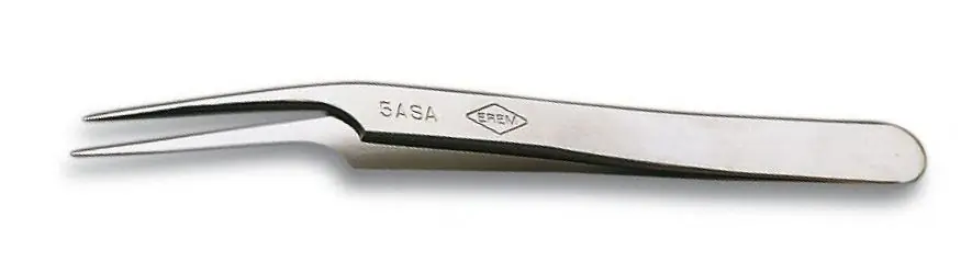 Erem T5ASASL Precision Stainless Steel Tweezer with Relieved, 10° Off-Set, Pointed Tips