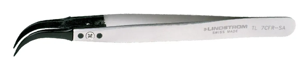 Lindstrom 7CFR-SA Precision ESD-Safe Stainless Steel Tweezer with Replaceable Curved, Fine, Pointed Carbon Fiber Tips