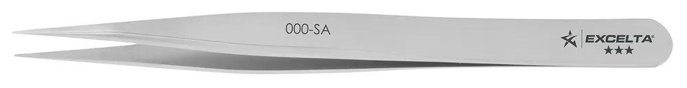 Excelta 000-SA ★★★ Swiss-Made Neverust® Anti-Magnetic Stainless Steel Tweezer with Straight, Strong, Medium Point Radius Tips, 4.75" OAL
