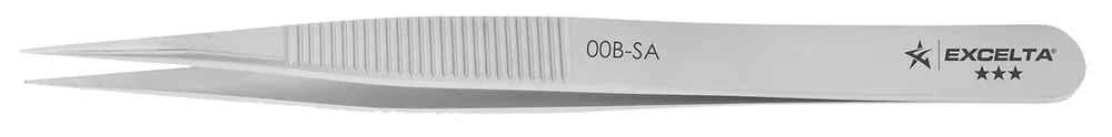 Excelta 00B-SA ★★★ Neverust® Stainless Steel Tweezer with Serrated Handles & Straight, Strong, Medium, Pointed Tips