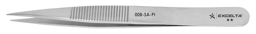 Excelta 00B-SA-PI ★★ Stainless Steel Tweezer with Serrated Handles & Straight, Strong, Medium, Pointed Tips