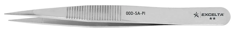 Excelta 00D-SA-PI ★★ Italian-Made Anti-Magnetic Stainless Steel Tweezer with Straight, Strong, Serrated, Medium Pointed Tips, 4.75" OAL