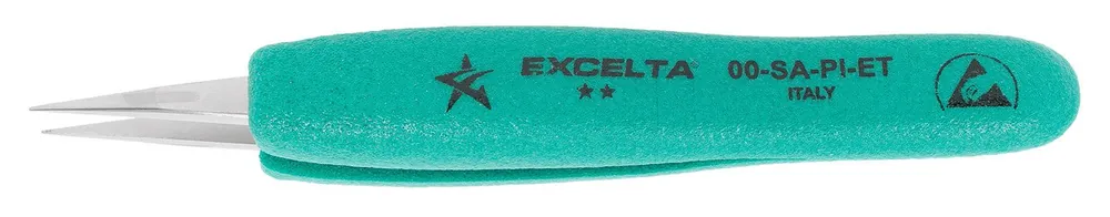 Excelta 00-SA-PI-ET ★★ Italian-Made ESD-Safe Anti-Magnetic Stainless Steel Tweezer with Ergo-Tweeze® Handle & Straight, Strong, Medium Pointed Tips, 5.5" OAL