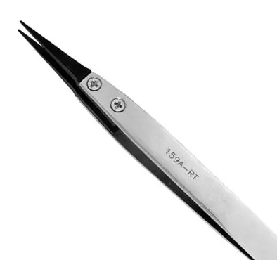 Excelta 159A-RT ★★★ ESD-Safe Neverust® Stainless Steel Tweezer with Replaceable 0.02" x 0.015" Straight Carbofib™ Tips, 5" OAL