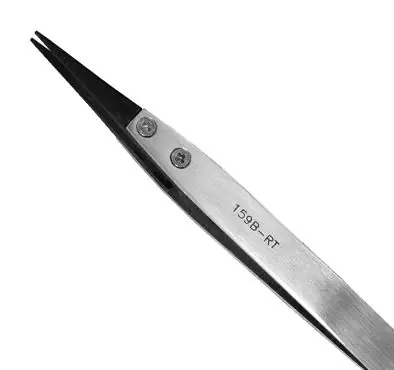 Excelta 159B-RT ★★★ ESD-Safe Neverust® Stainless Steel Tweezer with Replaceable 0.040" x 0.038" Straight Carbofib™ Tips, 5" OAL