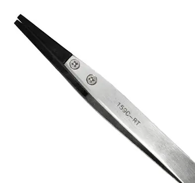 Excelta 159C-RT ★★★ ESD-Safe Neverust® Stainless Steel Tweezer with Replaceable 0.08" x 0.055" Straight Carbofib™ Tips, 5" OAL