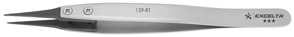 Excelta 159-RT ★★★ ESD-Safe Neverust® Stainless Steel Tweezer with Replaceable 0.012" x 0.008" Straight Carbofib™ Tips, 5" OAL