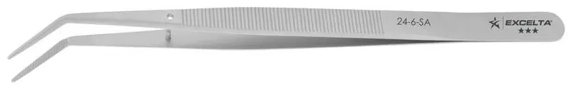 Excelta 24-6-SA ★★★ Neverust® Stainless Steel Tweezer with Serrated Handles & Serrated, 45° Angled, Strong, Pointed Tips