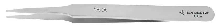 Excelta 2A-SA ★★★ Swiss-Made Neverust® Anti-Magnetic Stainless Steel SMD Tweezer with Straight, Flat, Tapered Pointed Tips, 4.75" OAL
