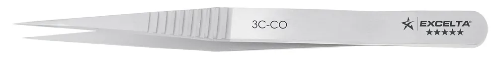 Excelta 3C-CO ★★★★★ Swiss-Made ESD-Safe Cobalt Steel Tweezer with Ergo-Tweeze® Handle & Straight, Very Fine Pointed Tips, 4.75" OAL