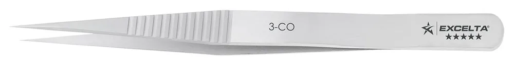 Excelta 3-CO ★★★★★ Swiss-Made Cobalt Steel Tweezer with Straight, Extreme Precision Very Fine Pointed Tips, 4.75" OAL