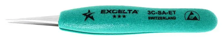Excelta 3C-SA-ET ★★★ Swiss-Made ESD-Safe Neverust® Anti-Magnetic Stainless Steel Tweezer with Ergo-Tweeze® Handle & Straight, Very Fine Pointed Tips, 4.75" OAL