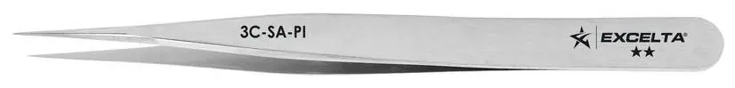 Excelta 3C-SA-PI ★★ Italian-Made Anti-Magnetic Stainless Steel Tweezer with Very Fine Pointed Tips, 4.25" OAL