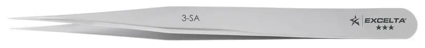 Excelta 3-SA ★★★ Swiss-Made Neverust® Anti-Magnetic Stainless Steel Tweezer with Straight, Very Fine Pointed Tips, 4.75" OAL